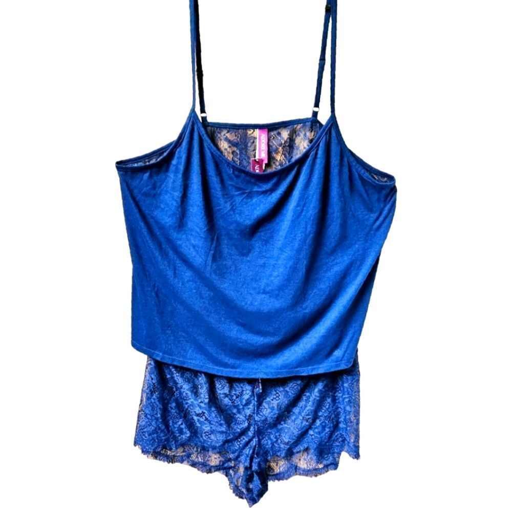 Adore Me 2X Medieval Blue Lace Satin Cami Shorts Lingerie Set - Picture 13 of 16